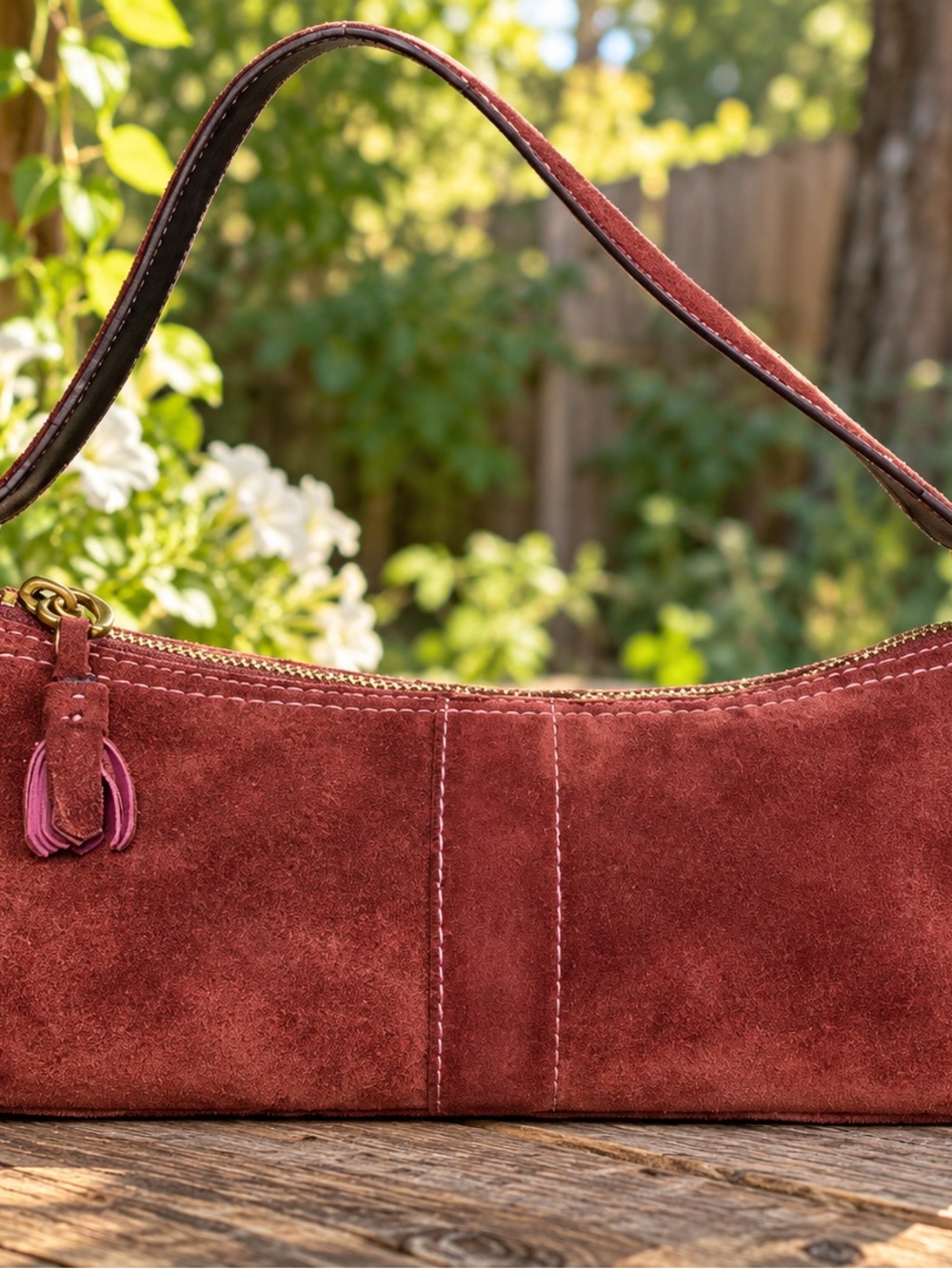 Coach Suede Shoulder Bag - Deep Rose Red